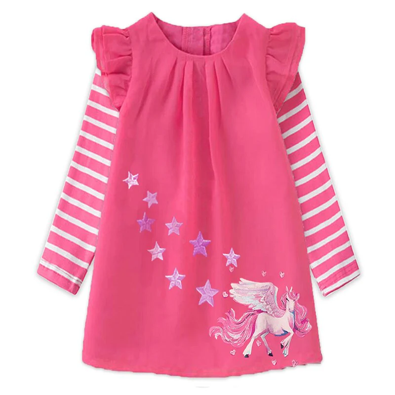 VIKITA Girls Striped Dress Kids Unicorn Dresses for Girl Clothes Toddlers Casual Cotton Dress Kids Autumn Long Sleeve Vestidos - Image 3