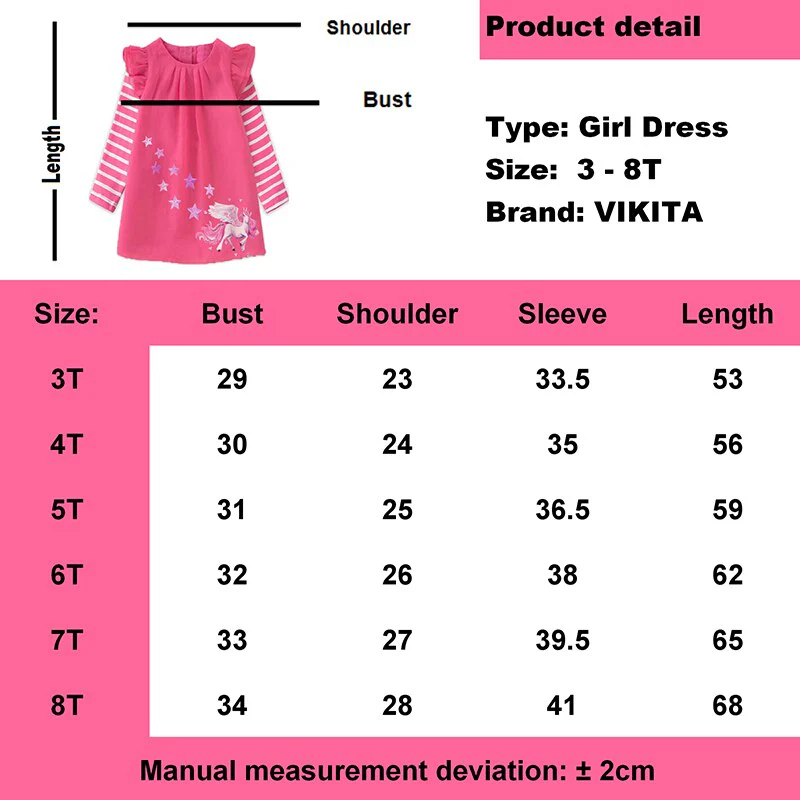 VIKITA Girls Striped Dress Kids Unicorn Dresses for Girl Clothes Toddlers Casual Cotton Dress Kids Autumn Long Sleeve Vestidos - Image 8