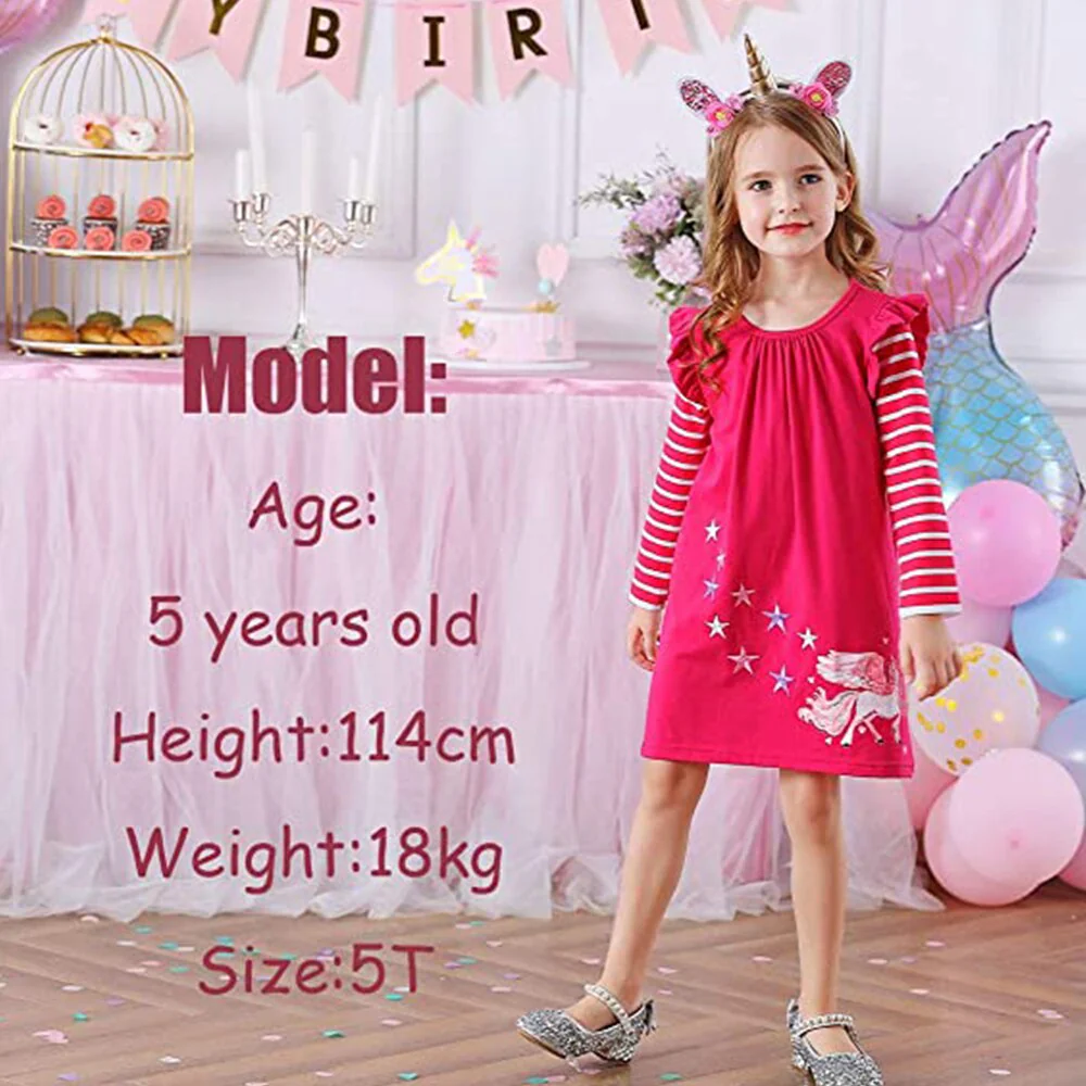VIKITA Girls Striped Dress Kids Unicorn Dresses for Girl Clothes Toddlers Casual Cotton Dress Kids Autumn Long Sleeve Vestidos - Image 9