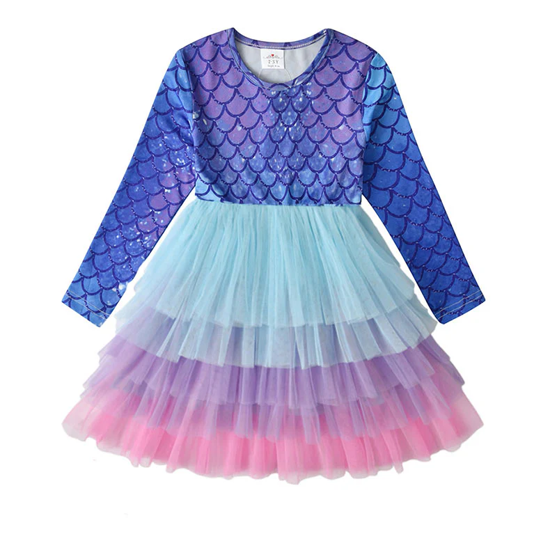 VIKITA Kids Girls Children Clothes Long Sleeve Cartoon Mermaid Princess Dress Autumn Winter Girls Princess Dress Kids Clothing - Image 10