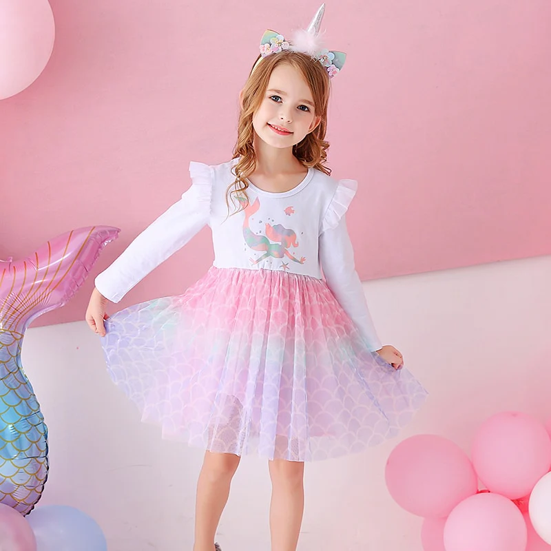 VIKITA Kids Girls Children Clothes Long Sleeve Cartoon Mermaid Princess Dress Autumn Winter Girls Princess Dress Kids Clothing - Image 13