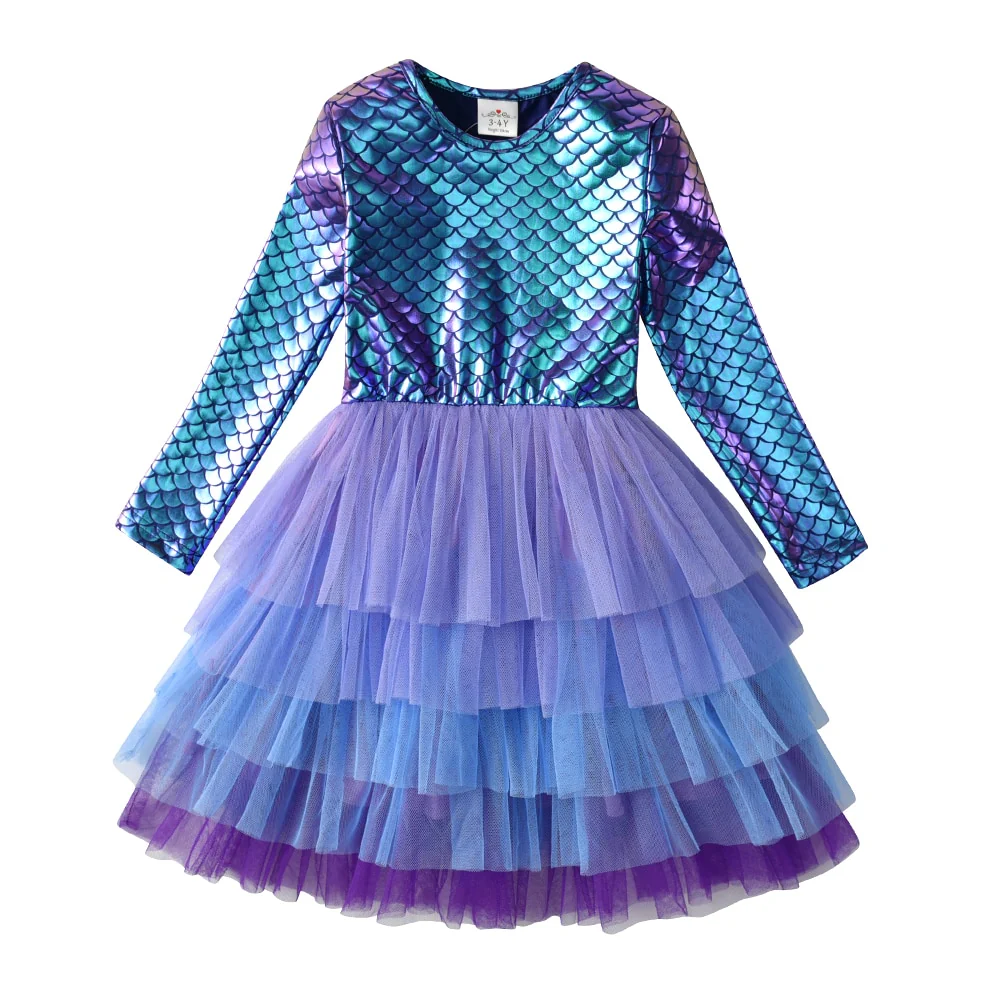 VIKITA Kids Girls Children Clothes Long Sleeve Cartoon Mermaid Princess Dress Autumn Winter Girls Princess Dress Kids Clothing - Image 3