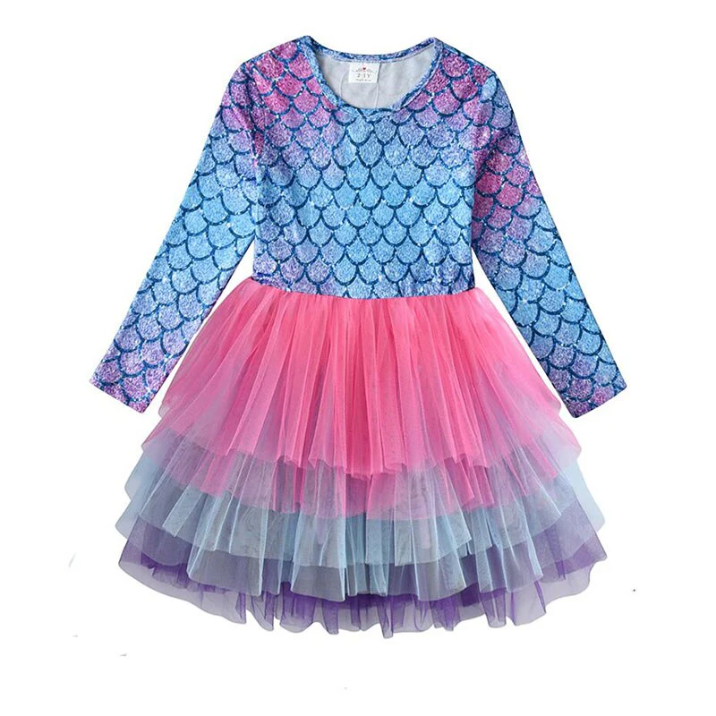 VIKITA Kids Girls Children Clothes Long Sleeve Cartoon Mermaid Princess Dress Autumn Winter Girls Princess Dress Kids Clothing - Image 6