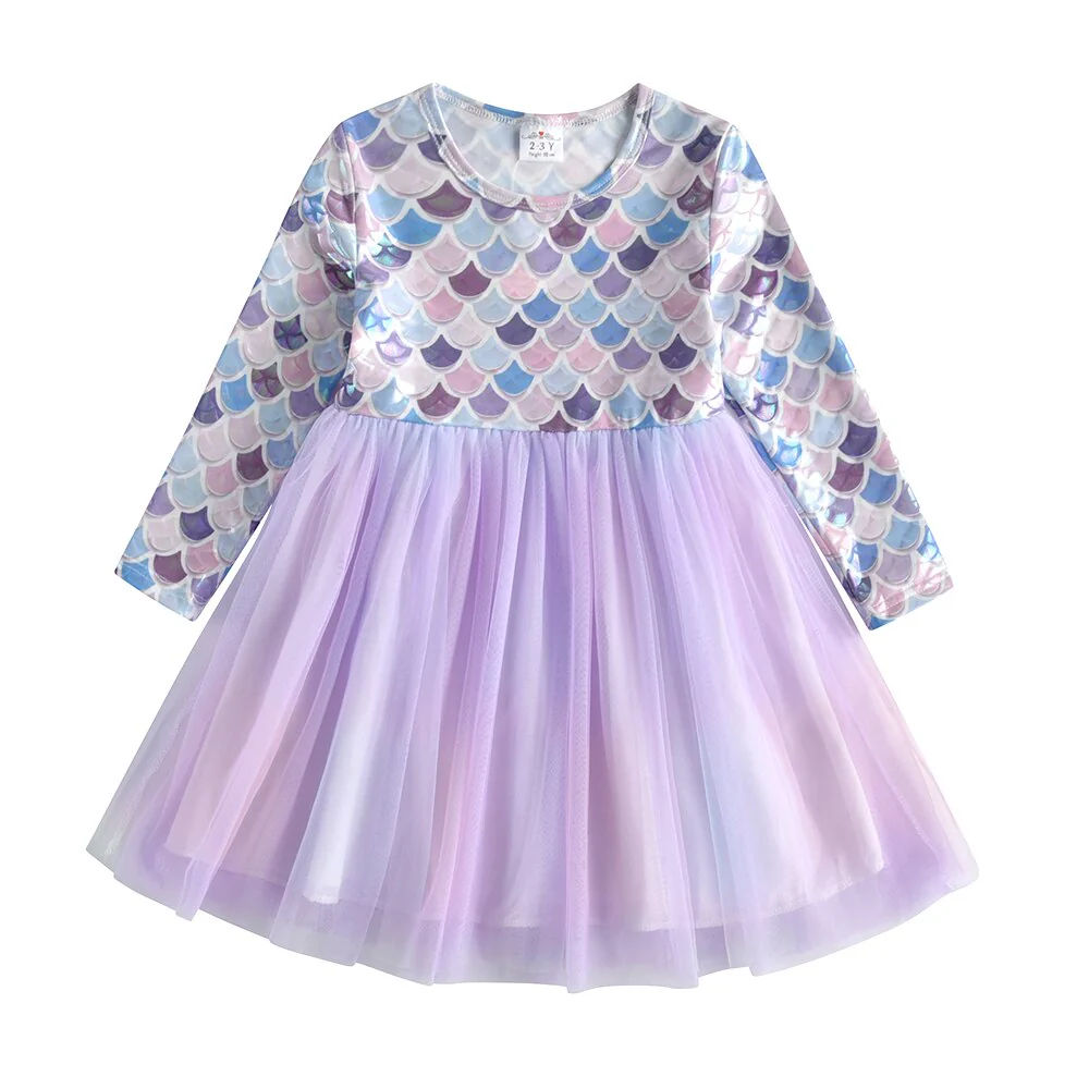 VIKITA Kids Girls Children Clothes Long Sleeve Cartoon Mermaid Princess Dress Autumn Winter Girls Princess Dress Kids Clothing - Image 8