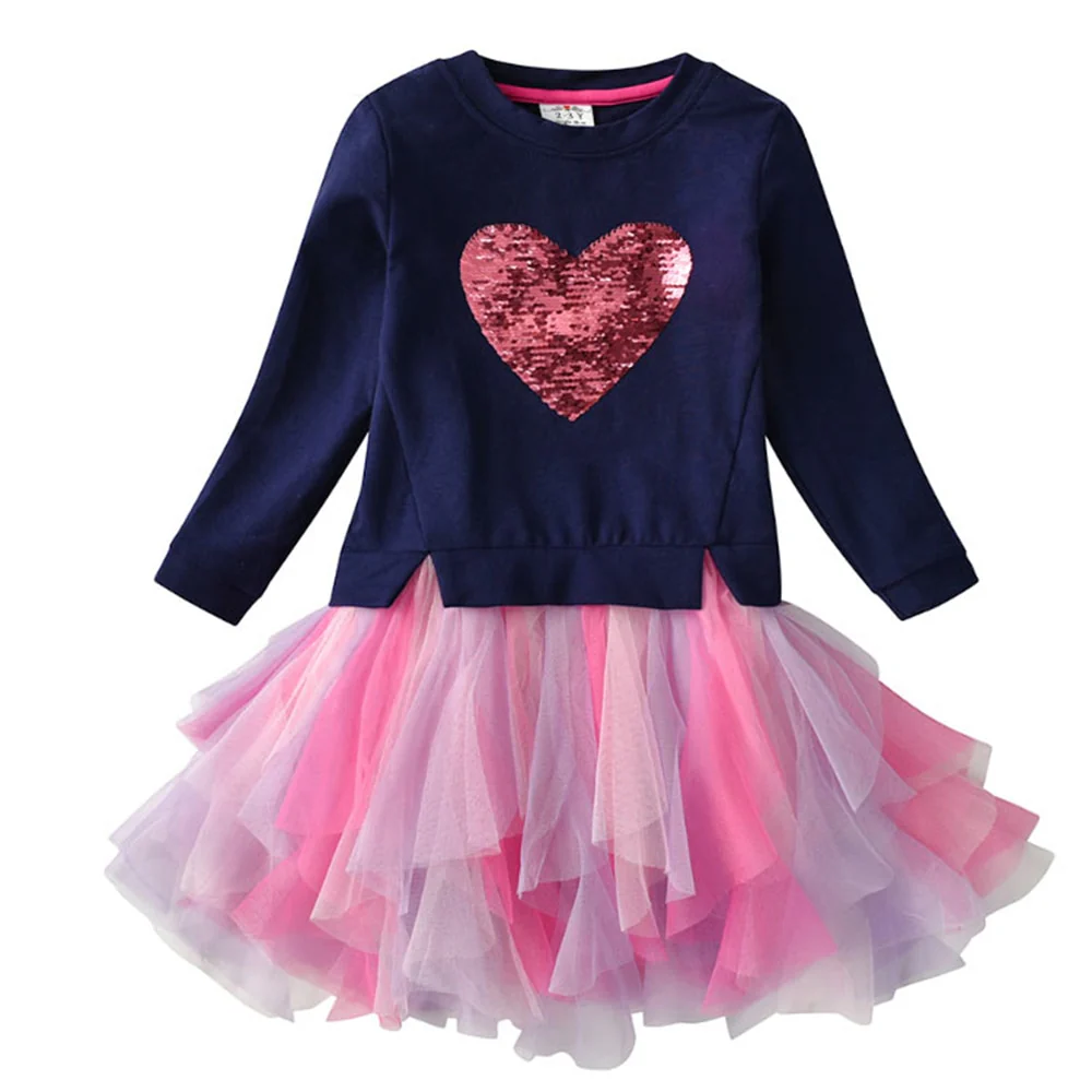 VIKITA Kids Heart Dresses Children Autumn Long Sleeve Vestidos Kids Casual Dress Toddler Mesh Tulle Dresses Children Clothing - Image 3