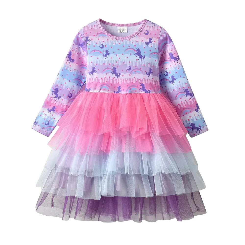 VIKITA Kids Tutu Dress for Girls Long Sleeve Party Prom Vestidos Toddlers Mermaid Unicorn Dresses Kids Princess Autumn Dress - Image 10