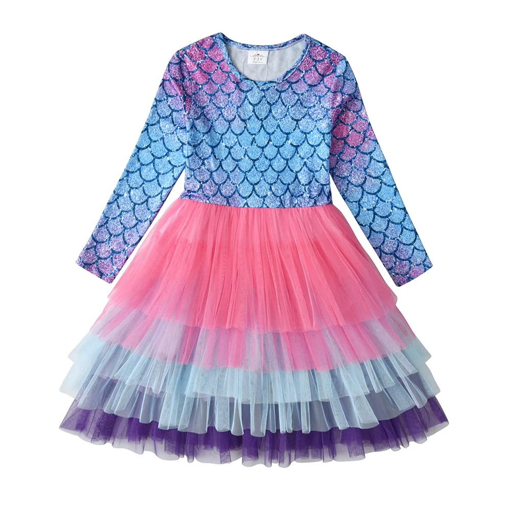 VIKITA Kids Tutu Dress for Girls Long Sleeve Party Prom Vestidos Toddlers Mermaid Unicorn Dresses Kids Princess Autumn Dress - Image 11