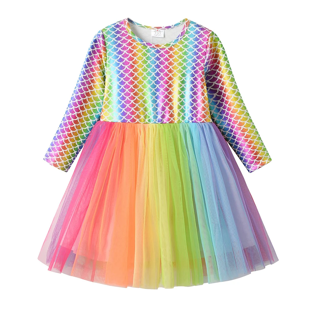 VIKITA Kids Tutu Dress for Girls Long Sleeve Party Prom Vestidos Toddlers Mermaid Unicorn Dresses Kids Princess Autumn Dress - Image 12