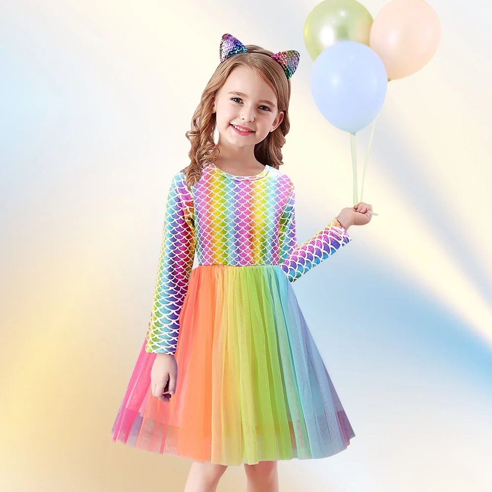 VIKITA Kids Tutu Dress for Girls Long Sleeve Party Prom Vestidos Toddlers Mermaid Unicorn Dresses Kids Princess Autumn Dress - Image 13