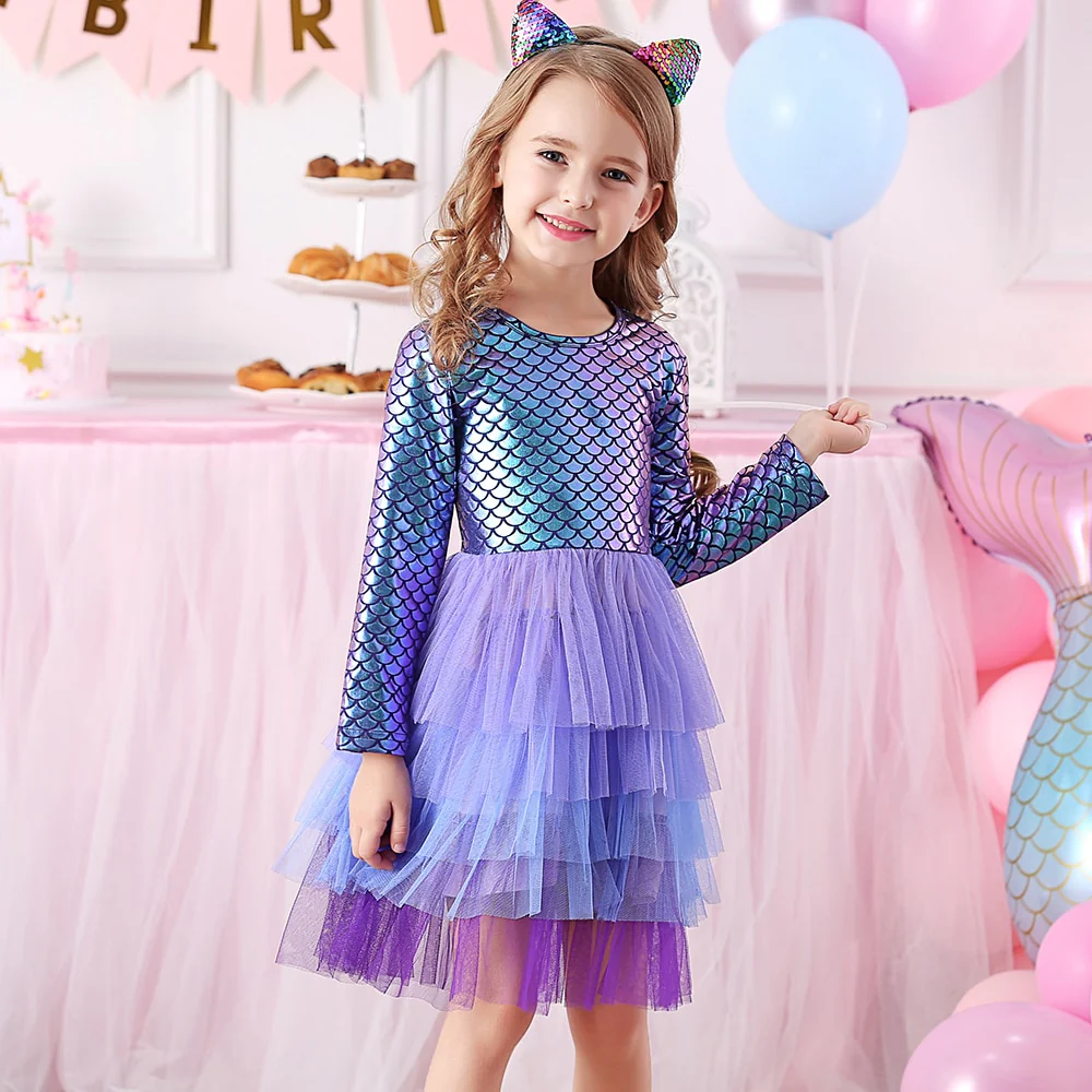 VIKITA Kids Tutu Dress for Girls Long Sleeve Party Prom Vestidos Toddlers Mermaid Unicorn Dresses Kids Princess Autumn Dress - Image 14