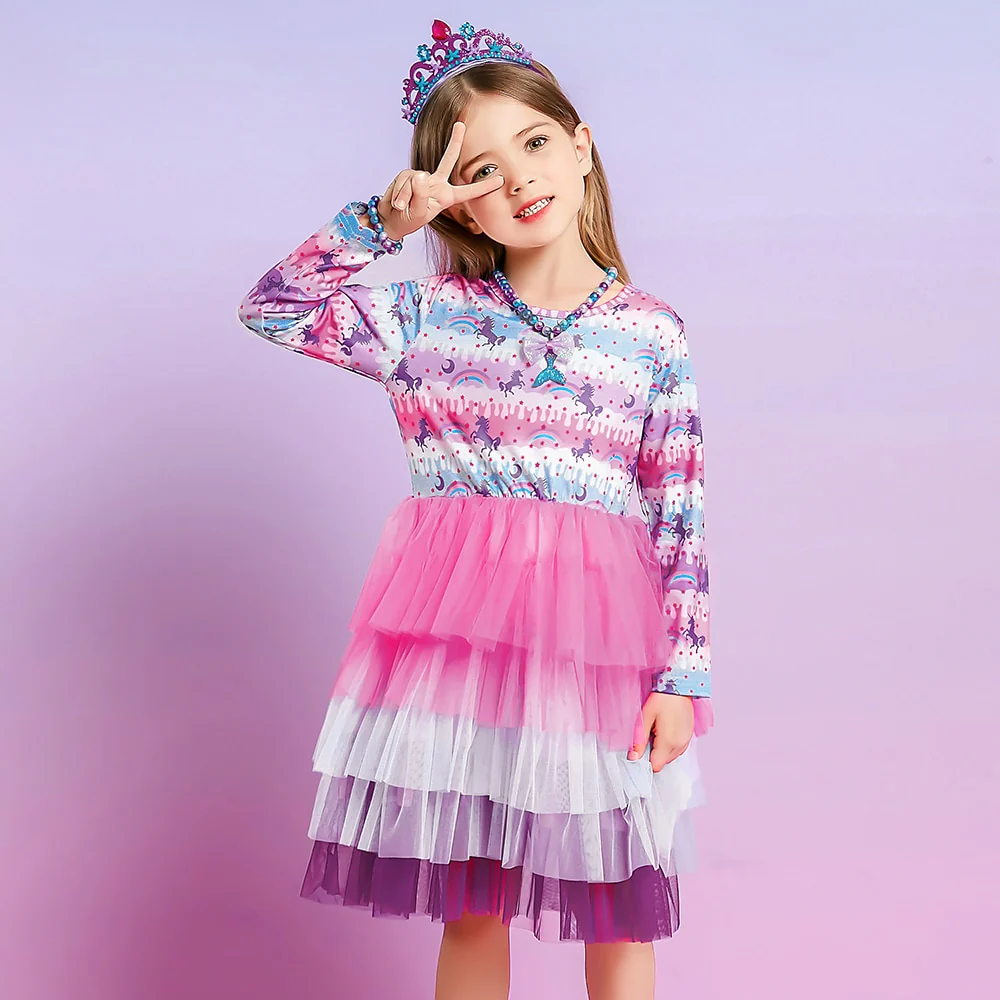 VIKITA Kids Tutu Dress for Girls Long Sleeve Party Prom Vestidos Toddlers Mermaid Unicorn Dresses Kids Princess Autumn Dress - Image 15