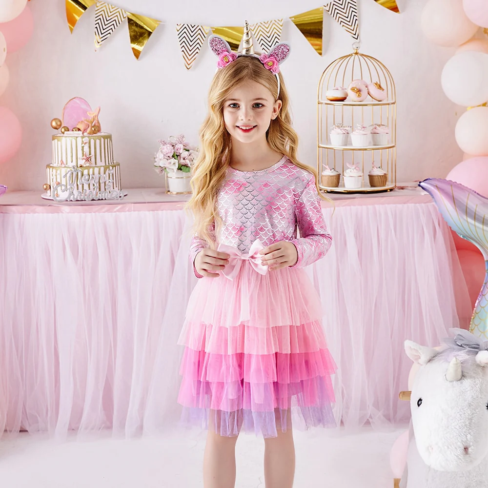 VIKITA Kids Tutu Dress for Girls Long Sleeve Party Prom Vestidos Toddlers Mermaid Unicorn Dresses Kids Princess Autumn Dress - Image 17