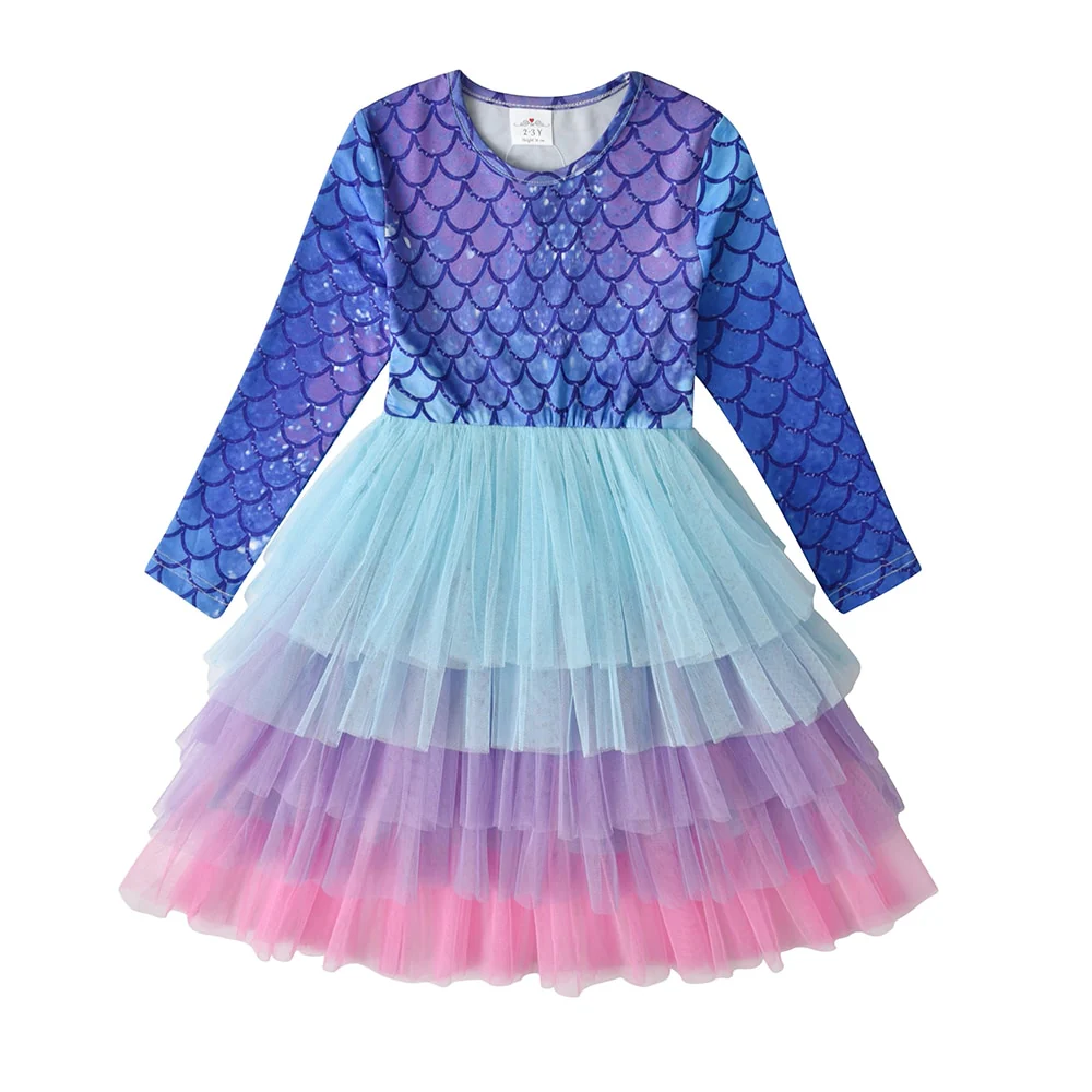 VIKITA Kids Tutu Dress for Girls Long Sleeve Party Prom Vestidos Toddlers Mermaid Unicorn Dresses Kids Princess Autumn Dress - Image 2