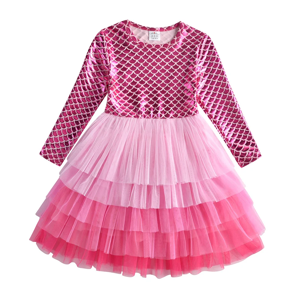 VIKITA Kids Tutu Dress for Girls Long Sleeve Party Prom Vestidos Toddlers Mermaid Unicorn Dresses Kids Princess Autumn Dress - Image 3