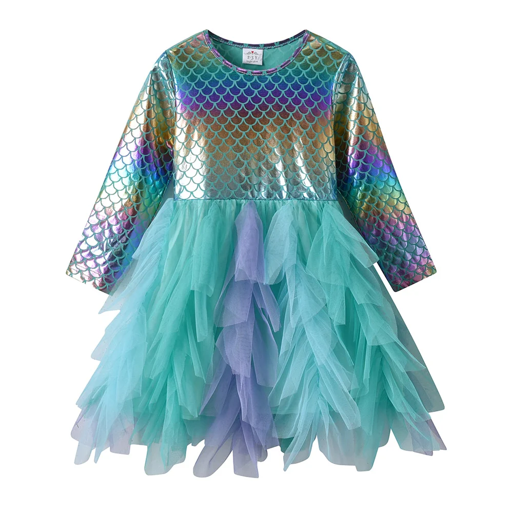 VIKITA Kids Tutu Dress for Girls Long Sleeve Party Prom Vestidos Toddlers Mermaid Unicorn Dresses Kids Princess Autumn Dress - Image 4