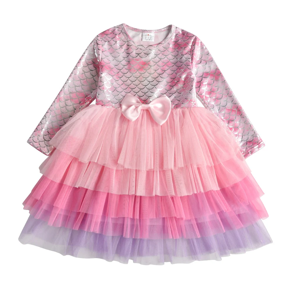 VIKITA Kids Tutu Dress for Girls Long Sleeve Party Prom Vestidos Toddlers Mermaid Unicorn Dresses Kids Princess Autumn Dress - Image 5