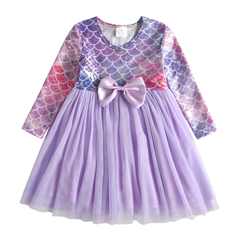 VIKITA Kids Tutu Dress for Girls Long Sleeve Party Prom Vestidos Toddlers Mermaid Unicorn Dresses Kids Princess Autumn Dress - Image 7