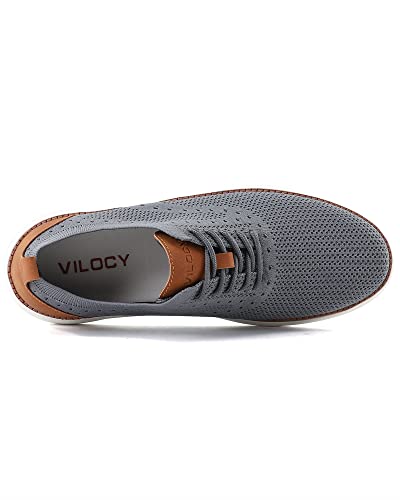 VILOCY Men's Dress Sneakers Oxfords Casual Business Shoes Lace Up Lightweight Walking Knit Mesh Fashion Sneakers Grey,EU43 - Image 5