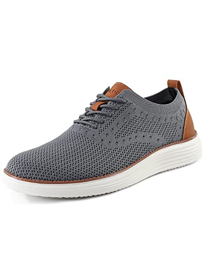 VILOCY Men's Dress Sneakers Oxfords Casual Business Shoes Lace Up Lightweight Walking Knit Mesh Fashion Sneakers Grey,EU43 - Image 8