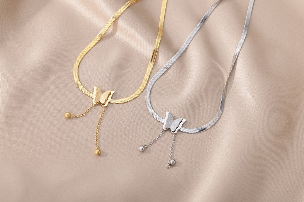 Vintage Butterfly Necklace For Women Stainless Steel Blade Snake Chains Aesthetic Charms Choker Women jewelry Gift To Mujer - Image 22
