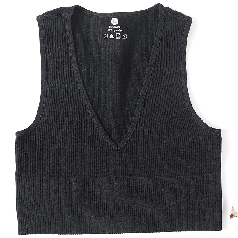 Vintage Crop Tops Women Seamless Underwear Sexy Lingerie Female Tanks Harajuku Deep V Neck Summer Crop Top Sports Camisole - Image 5