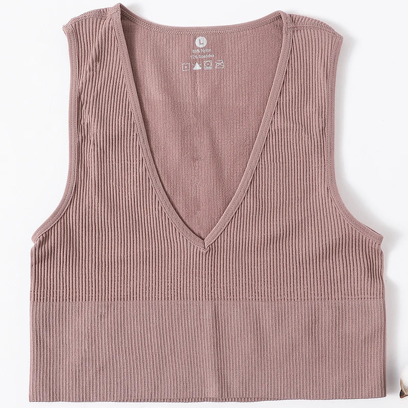 Vintage Crop Tops Women Seamless Underwear Sexy Lingerie Female Tanks Harajuku Deep V Neck Summer Crop Top Sports Camisole - Image 9