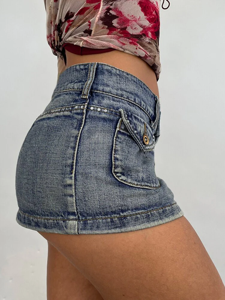 Vintage Diamonds Denim Penceil Skirts For Women Y2K Aesthetic Low Rise Skinny Wrap Bodycon Jeans Skirt Babes Streetwear - Image 3