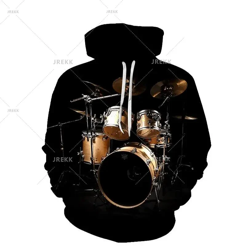 Vintage Men Spring Autumn Music Enthusiast 3D Guitar Graphic Hoodies Hip Hop Art Style Pullovers Women Casual Drum Kit Coat - Image 10