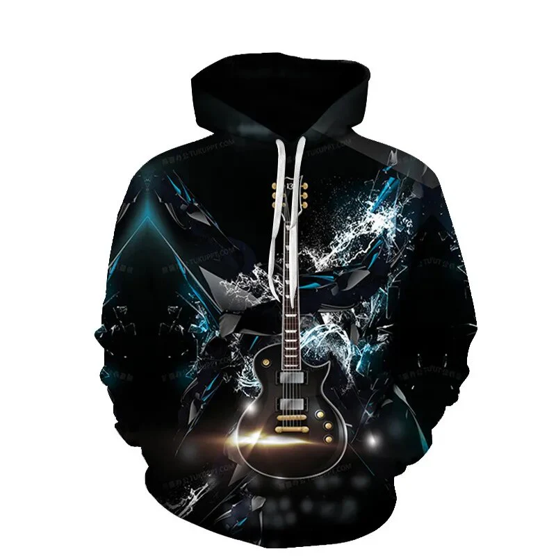 Vintage Men Spring Autumn Music Enthusiast 3D Guitar Graphic Hoodies Hip Hop Art Style Pullovers Women Casual Drum Kit Coat - Image 2
