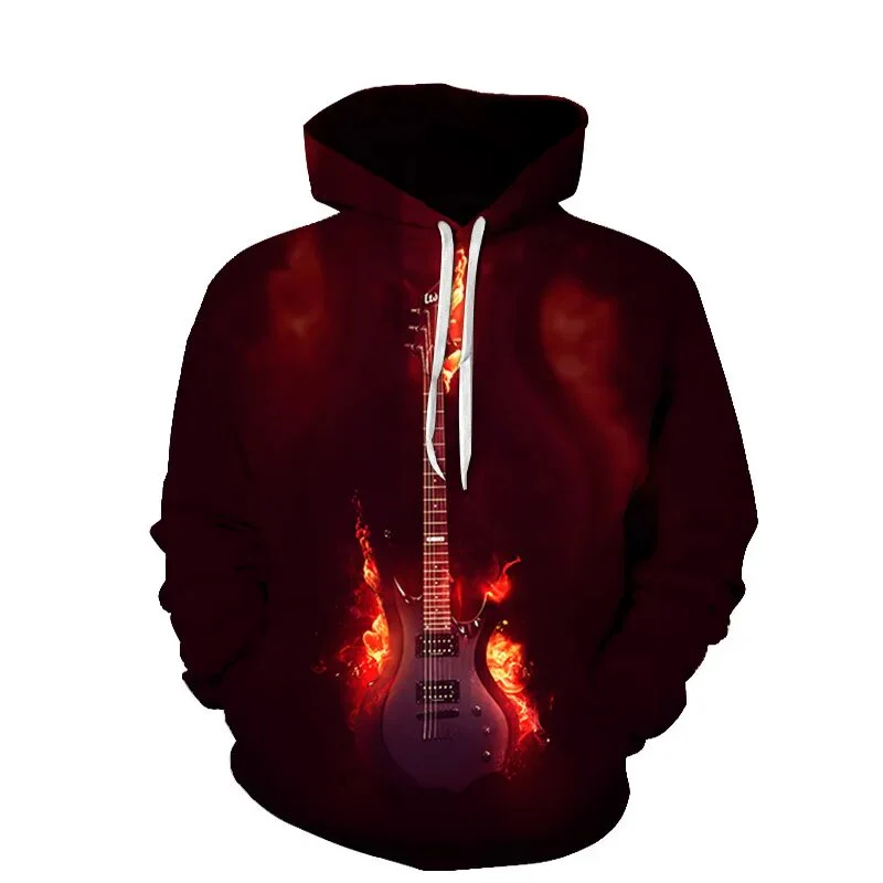 Vintage Men Spring Autumn Music Enthusiast 3D Guitar Graphic Hoodies Hip Hop Art Style Pullovers Women Casual Drum Kit Coat - Image 4