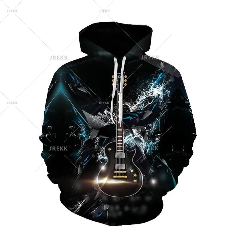 Vintage Men Spring Autumn Music Enthusiast 3D Guitar Graphic Hoodies Hip Hop Art Style Pullovers Women Casual Drum Kit Coat - Image 8