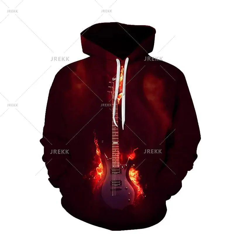 Vintage Men Spring Autumn Music Enthusiast 3D Guitar Graphic Hoodies Hip Hop Art Style Pullovers Women Casual Drum Kit Coat - Image 9
