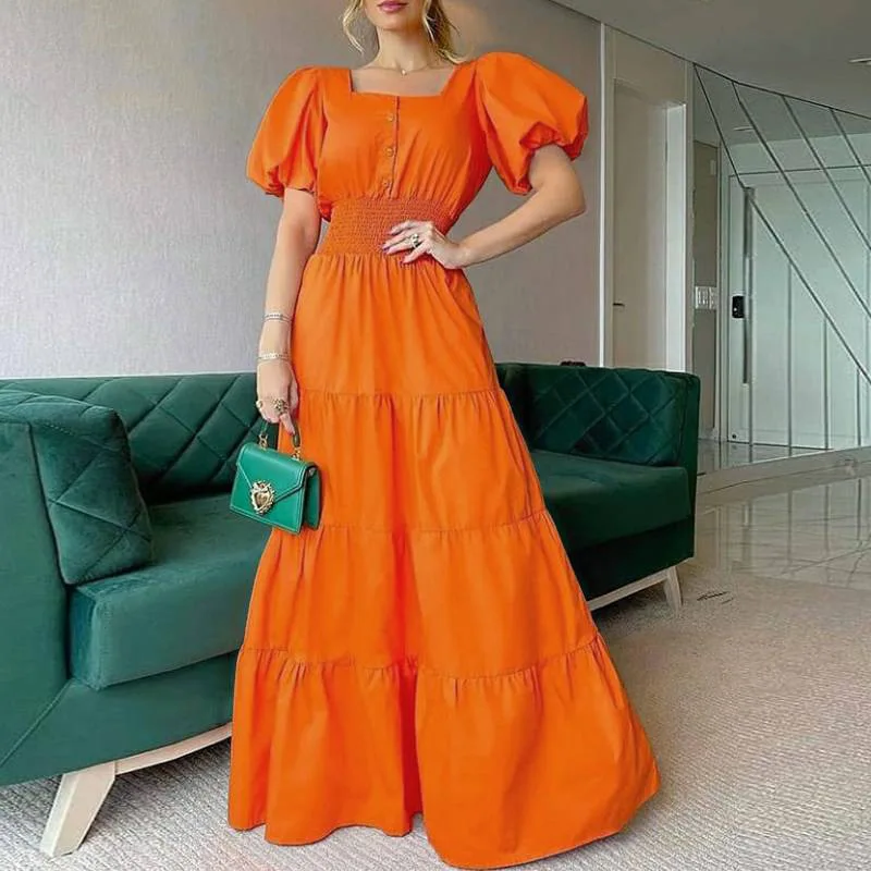 Vintage Puff Sleeve Women Party Maxi Dress Elegant Striped Office Lady Long Dresses Fashion Turn-down Collar Button Shirt Dress - Image 3