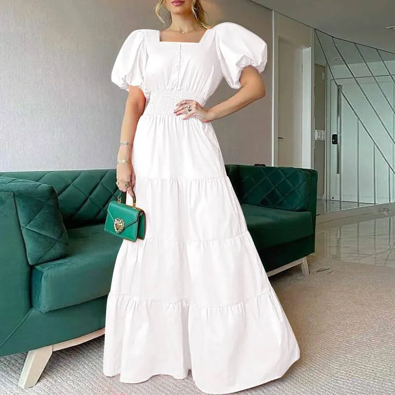 Vintage Puff Sleeve Women Party Maxi Dress Elegant Striped Office Lady Long Dresses Fashion Turn-down Collar Button Shirt Dress - Image 4