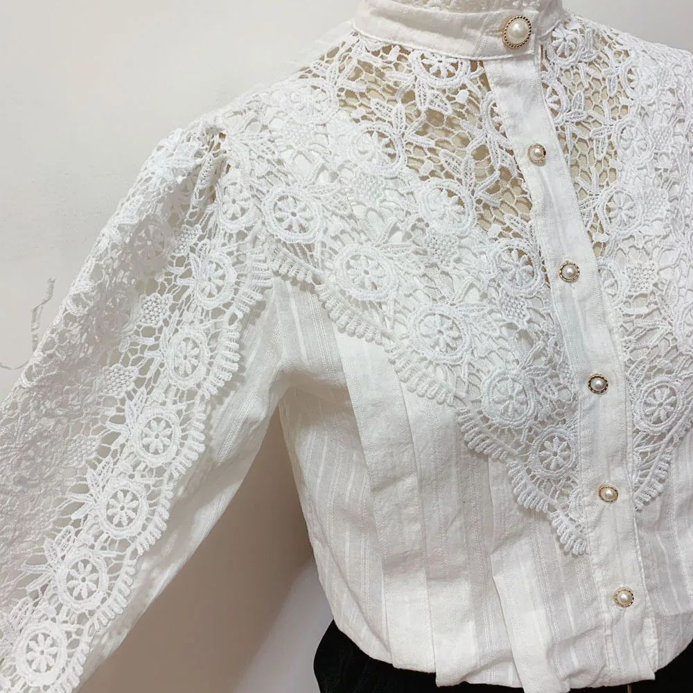 Vintage Solid White Lace Blouse Shirts Women New Korean Button Loose Shirt Tops Female Hollow Casual Ladies Blouses Blusas - Image 6