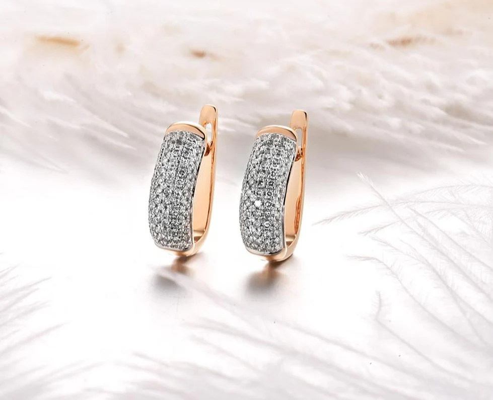 14K 585 Rose Gold Earrings For Lady Glamorous Elegant Sparkling Diamond Earrings Luxury Wedding Engagement Fine Jewelry - Image 4