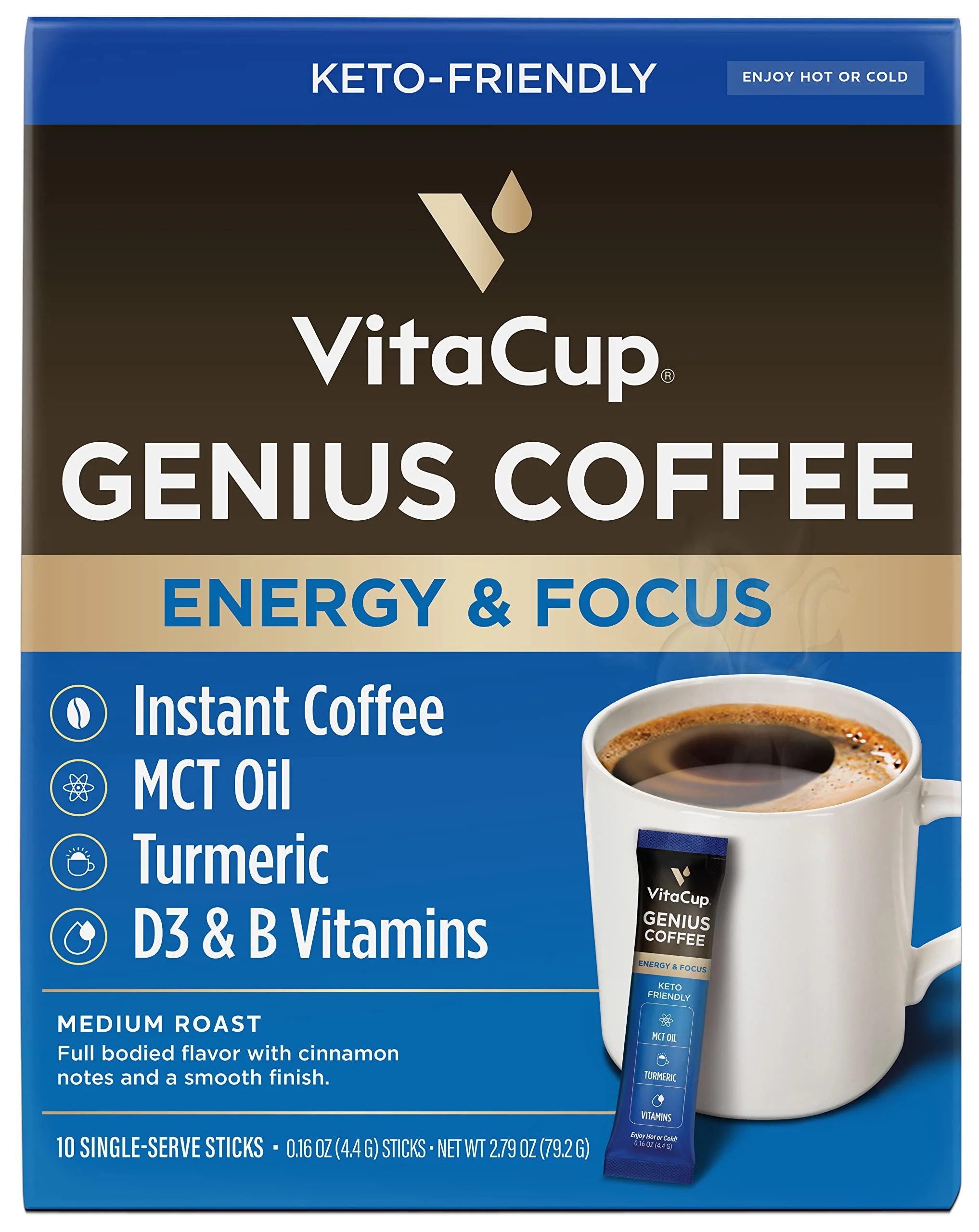 VitaCup Instant Coffee Stick (20) Count Bundle | Genius & Slim Blend | Superfood & Vitamins B1, B5, B6, B9, B12, & D3 Infused | Vegan | Enjoy Hot or Cold - Image 9