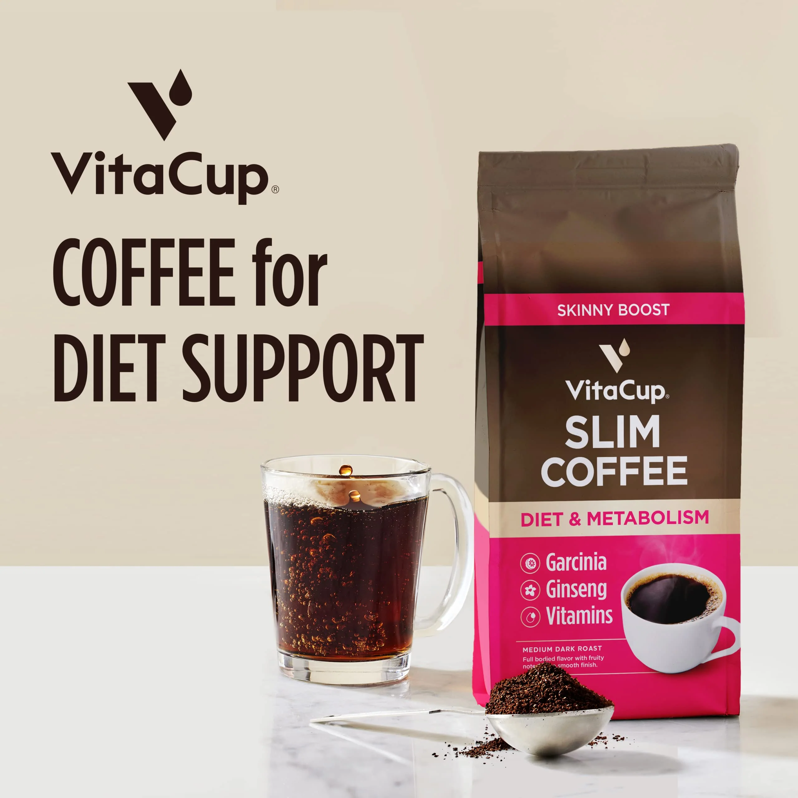 VitaCup Slim Ground Coffee, Diet Support with Ginseng, Garcinia, B Vitamins, Medium Dark Roast, Bold and Smooth,100% Arabica Specialty Coffee Grounds, 11oz - Image 6