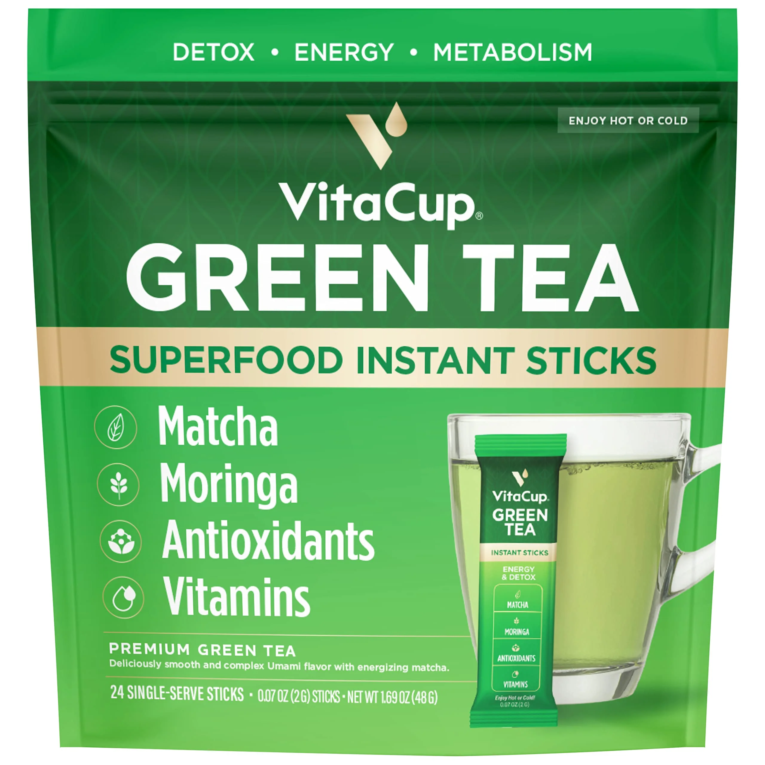 VitaCup Slim Instant Coffee Packet & Green Tea Instant Packet (48) Count Bundle for Energy, Detox, & Diet Support (2) 24 Instant Packets - Image 5