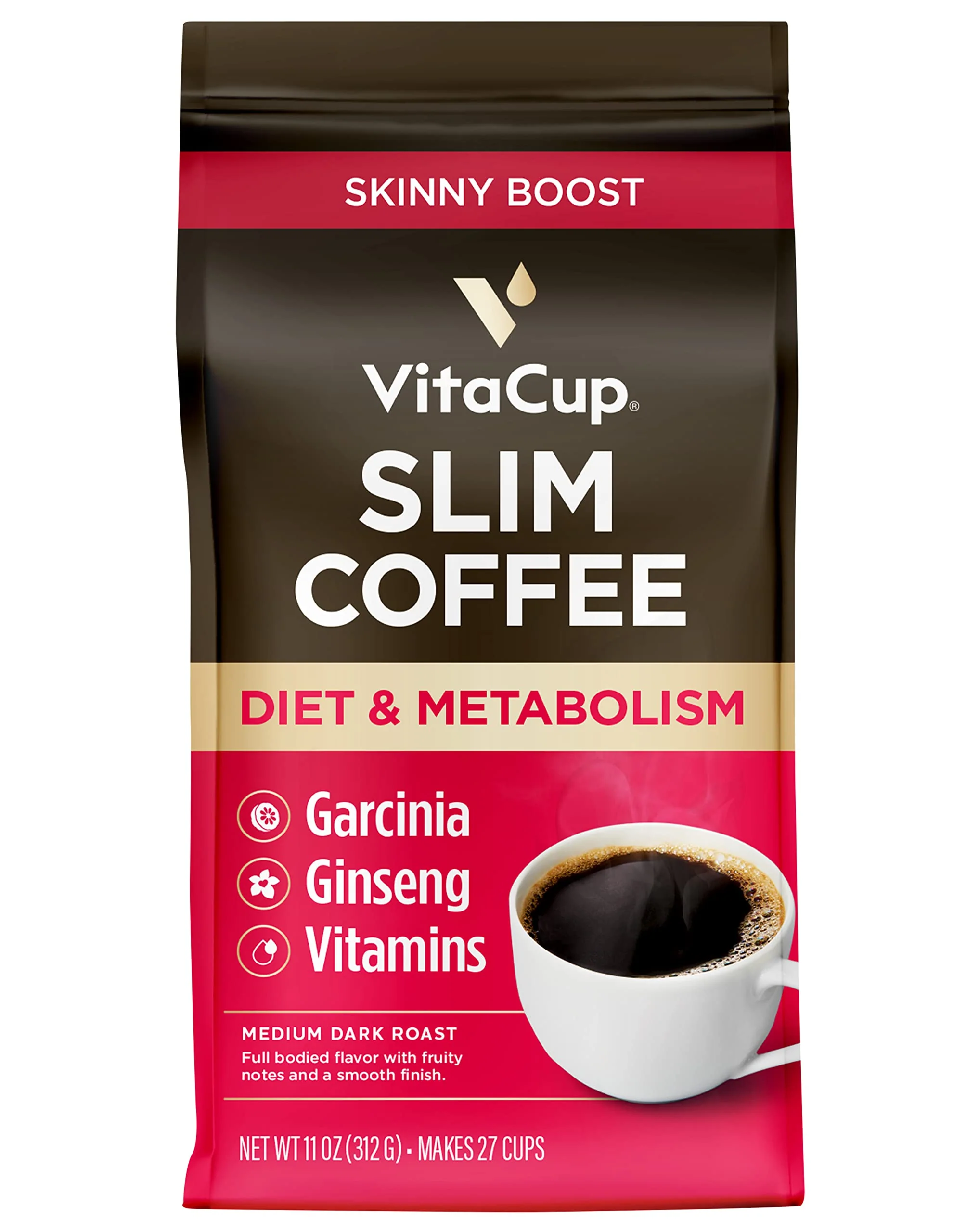 VitaCup Slim Instant Tea Packets Acai Oolong tea 24ct + Slim Instant Medium-Dark Ground Coffee 11oz, w/B Vitamins, Garcinia Camogia, Fiber, For Diet & Metabolism Support - Image 9