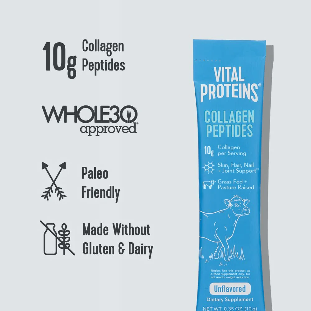 Vital Proteins Collagen Peptides Powder Supplement (Type I, III) Travel Packs, Hydrolyzed Collagen for Skin Hair Nail Joint - Dairy & Gluten Free - 10g per Serving - Unflavored (20ct per Box) - Image 4