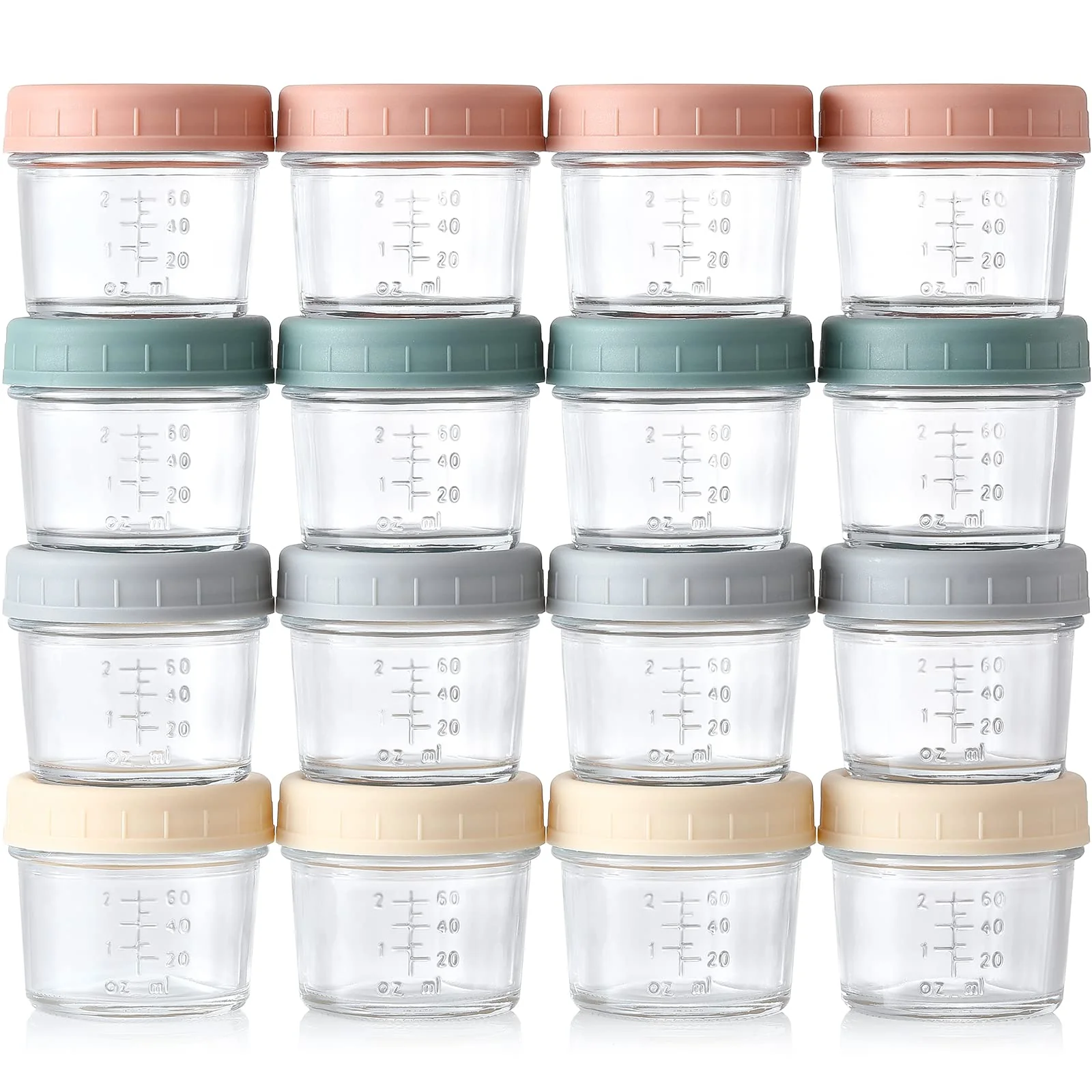 VITEVER 16 Pack Glass Baby Food Storage Containers, 4 oz Baby Food Jars with Plastic Lids, Small Baby Food Maker, Reusable Infant Freezer Container, Microwave, Dishwasher & Freezer Safe, BPA Free