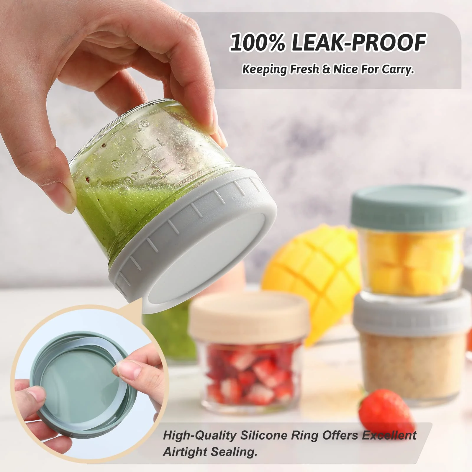 VITEVER 16 Pack Glass Baby Food Storage Containers, 4 oz Baby Food Jars with Plastic Lids, Small Baby Food Maker, Reusable Infant Freezer Container, Microwave, Dishwasher & Freezer Safe, BPA Free - Image 6