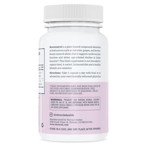 Vitruvin Trans-Resveratrol 500mg, 3 Bottles Pack, Vegan, Non-GMO, Gluten-Free, Gelatin-Free. - Image 2