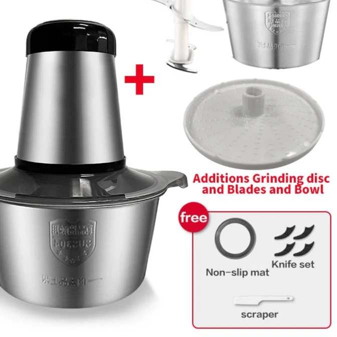 VOA 2 Speeds Electric Chopper Stainless Steel Meat Grinder Mincer Food Processor Slicer 2LCapacity Baby Supplement Machine - Image 5