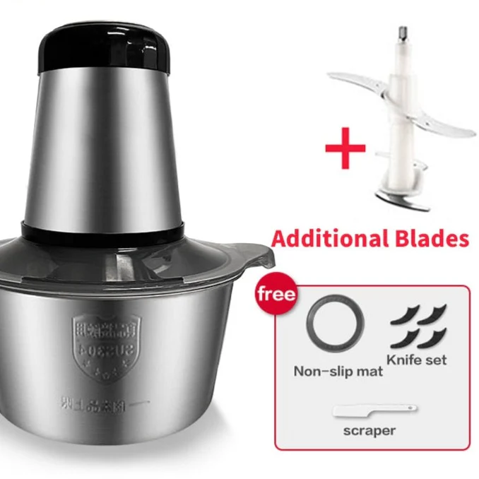 VOA 2 Speeds Electric Chopper Stainless Steel Meat Grinder Mincer Food Processor Slicer 2LCapacity Baby Supplement Machine - Image 6
