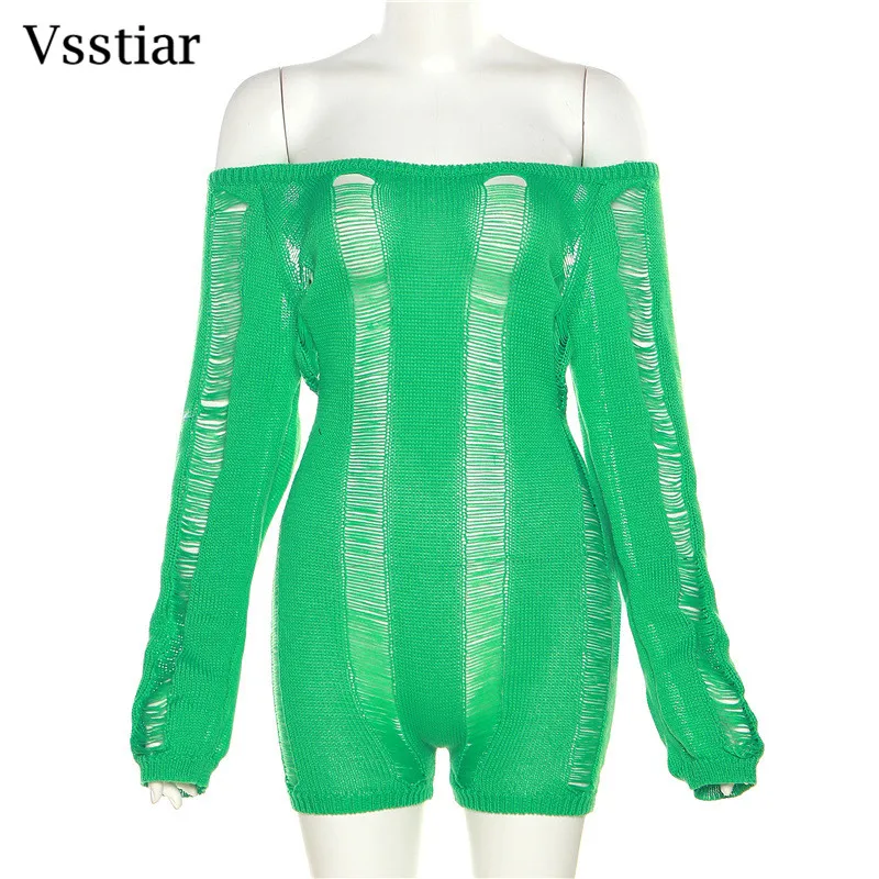 Vsstiar Sexy Hollow Out One Piece Women Playsuits Hipster Long Sleeve Backless Knitted Rompers See Through Summer Party Jumpsuit - Image 8