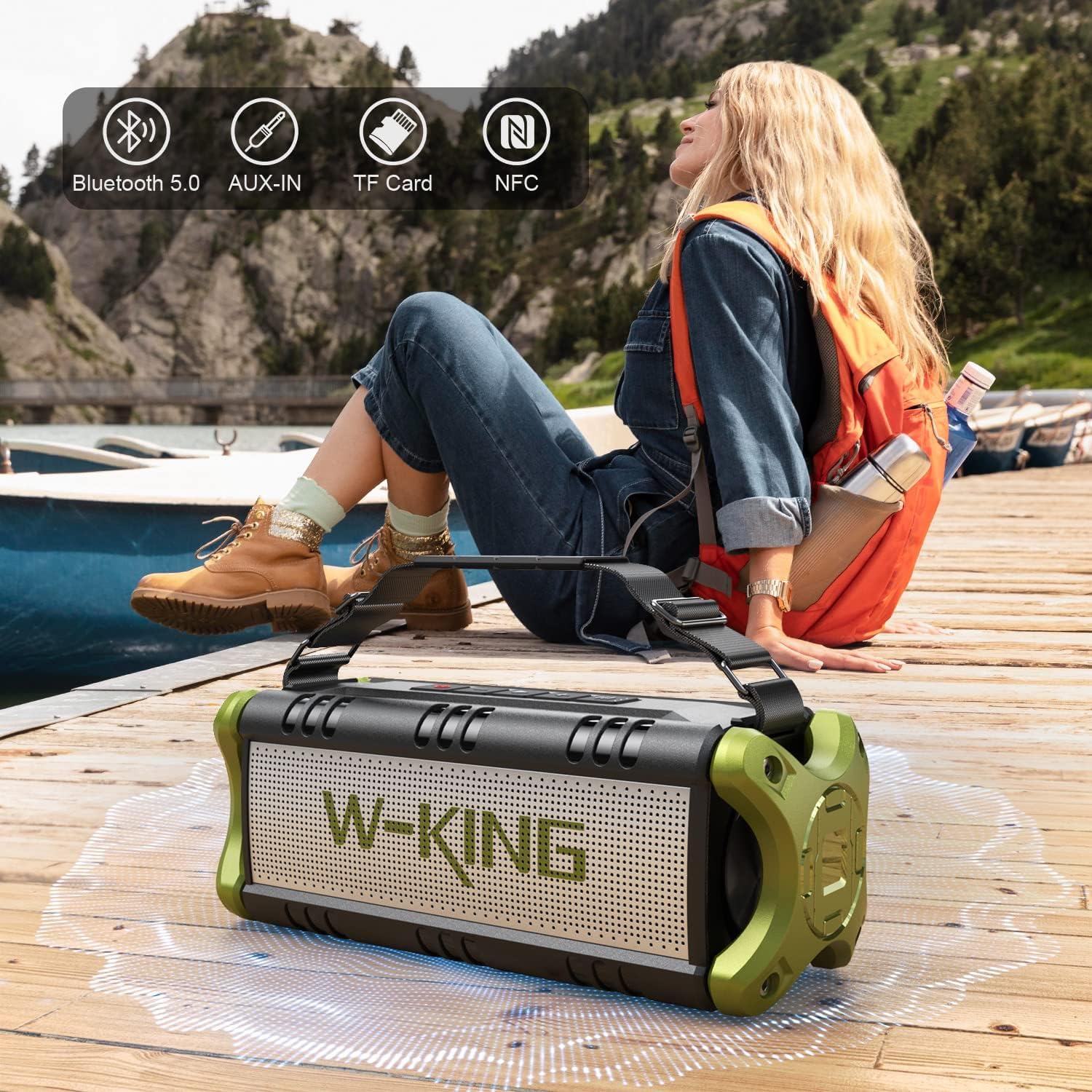 W-KING Bluetooth Speaker, 50W Portable Speakers Bluetooth Wireless Loud, IPX6 Waterproof Outdoor Large Bluetooth Speaker Subwoofer/Bass Boost/DSP/40H Playtime/Stereo Pairing/Power Bank/TF/Hands-Free - Image 3