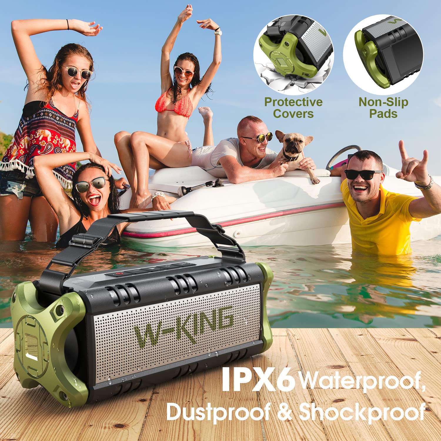 W-KING Bluetooth Speaker, 50W Portable Speakers Bluetooth Wireless Loud, IPX6 Waterproof Outdoor Large Bluetooth Speaker Subwoofer/Bass Boost/DSP/40H Playtime/Stereo Pairing/Power Bank/TF/Hands-Free - Image 5