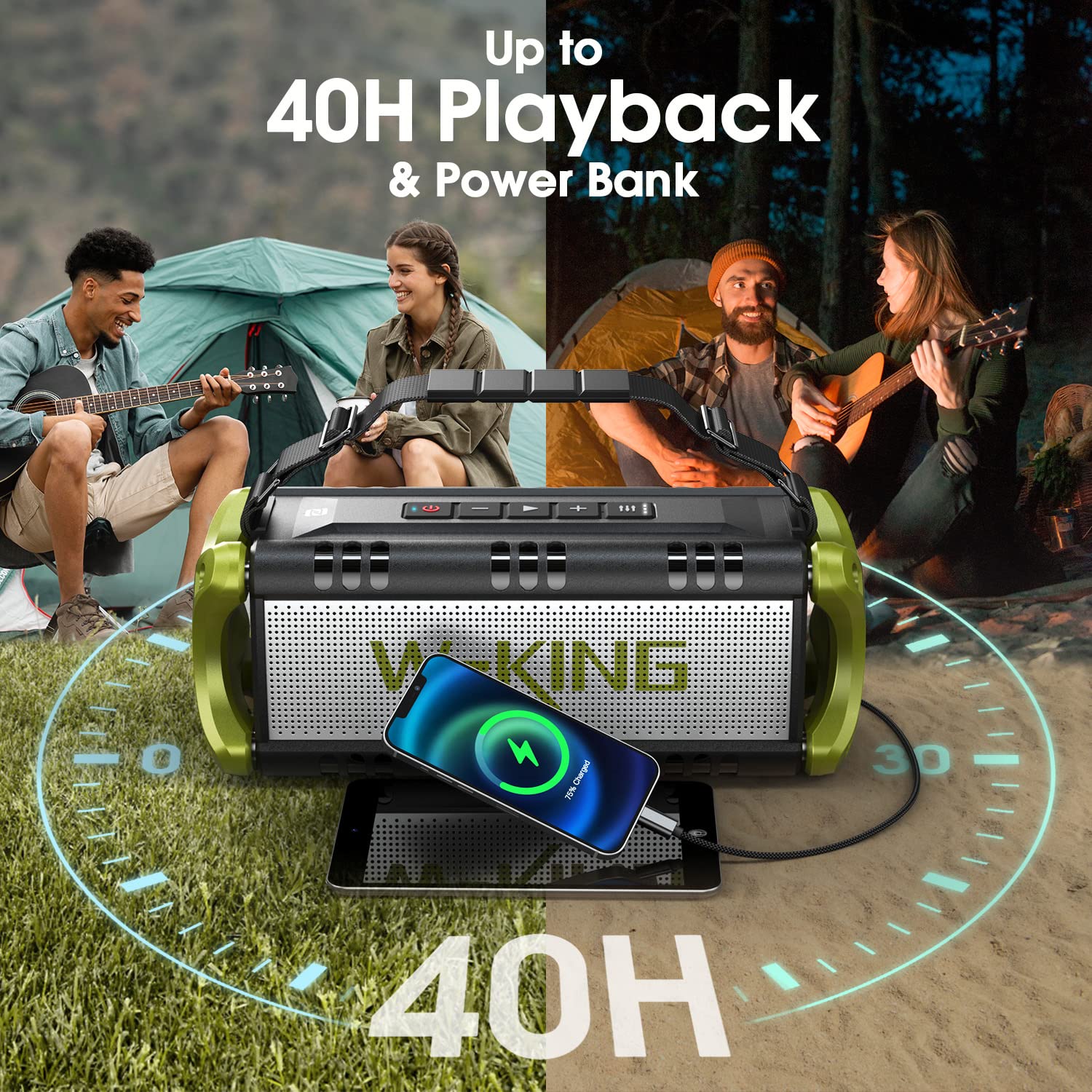 W-KING Bluetooth Speaker, 50W Portable Speakers Bluetooth Wireless Loud, IPX6 Waterproof Outdoor Large Bluetooth Speaker Subwoofer/Bass Boost/DSP/40H Playtime/Stereo Pairing/Power Bank/TF/Hands-Free - Image 7